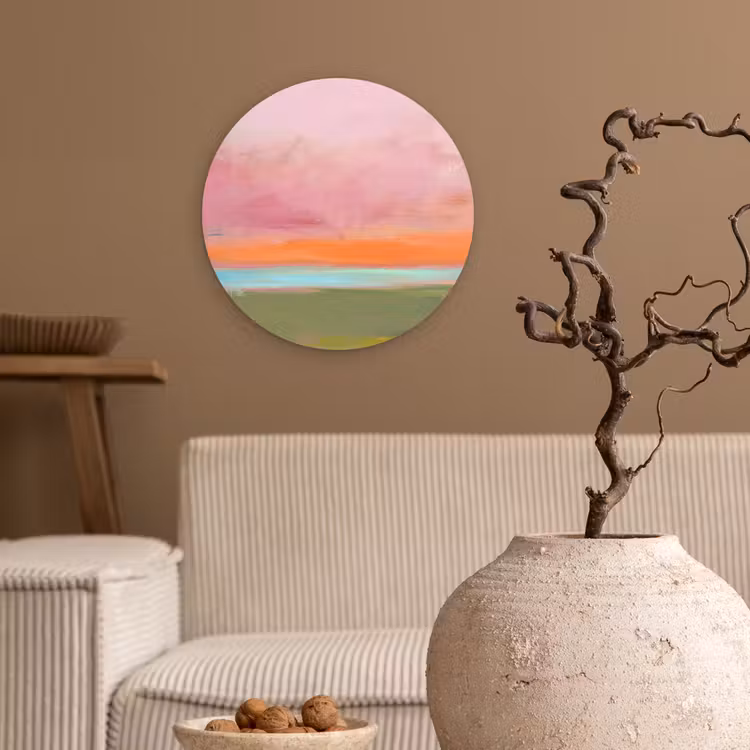 Wandcirkel - Glas - Abstract - Landschap - Modern - Roze - Oranje — 2