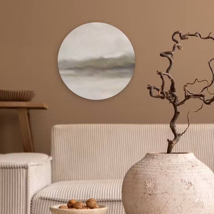 Wandcirkel - Glas - Abstract - Landschap - Nevel - Modern - Grijs — 2