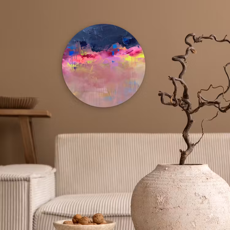Wandcirkel - Glas - Abstract - Textuur - Kleuren - Modern - Roze — 2