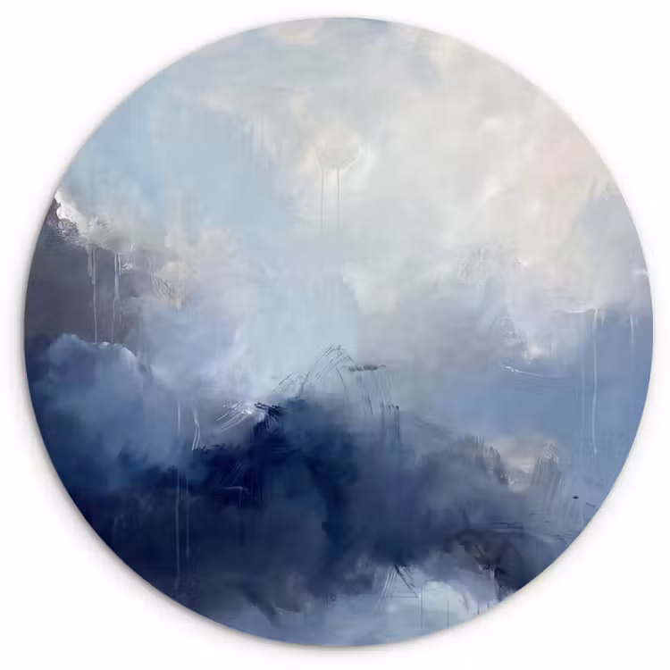 Wandcirkel - Glas - Abstract - Wolken - Modern - Blauw - Kunst — 1