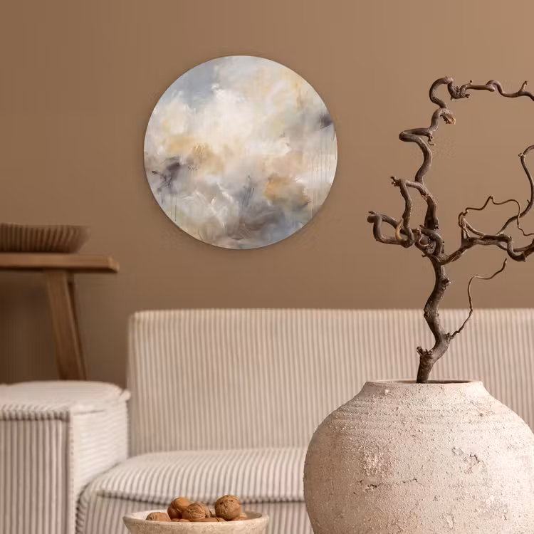 Wandcirkel - Glas - Abstract - Wolken - Sfeervol - Beige - Grijs — 2