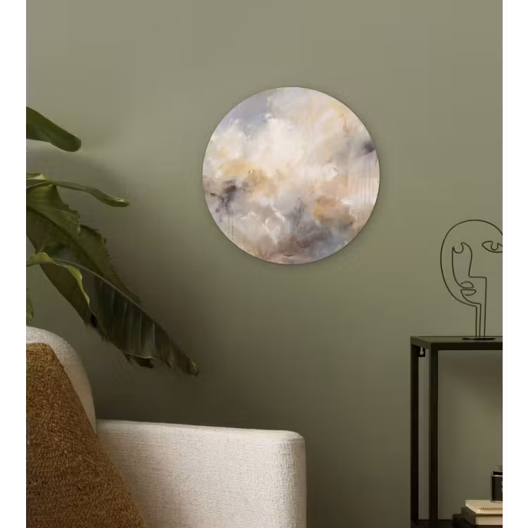 Wandcirkel - Glas - Abstract - Wolken - Sfeervol - Beige - Grijs — 3