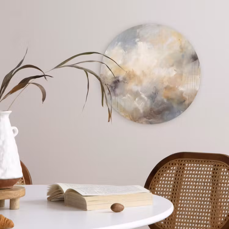 Wandcirkel - Glas - Abstract - Wolken - Sfeervol - Beige - Grijs — 4