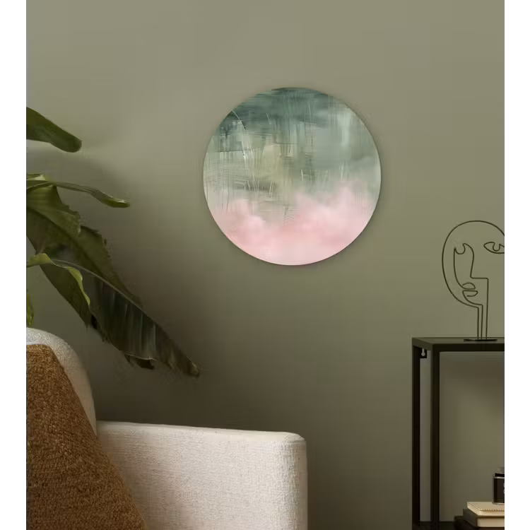 Wandcirkel - Glas - Kunst - Abstract - Modern - Groen - Roze — 3