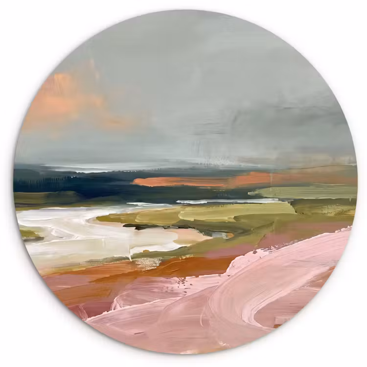 Wandcirkel - Glas - Landschap - Rivier - Abstract - Roze - Groen — 1
