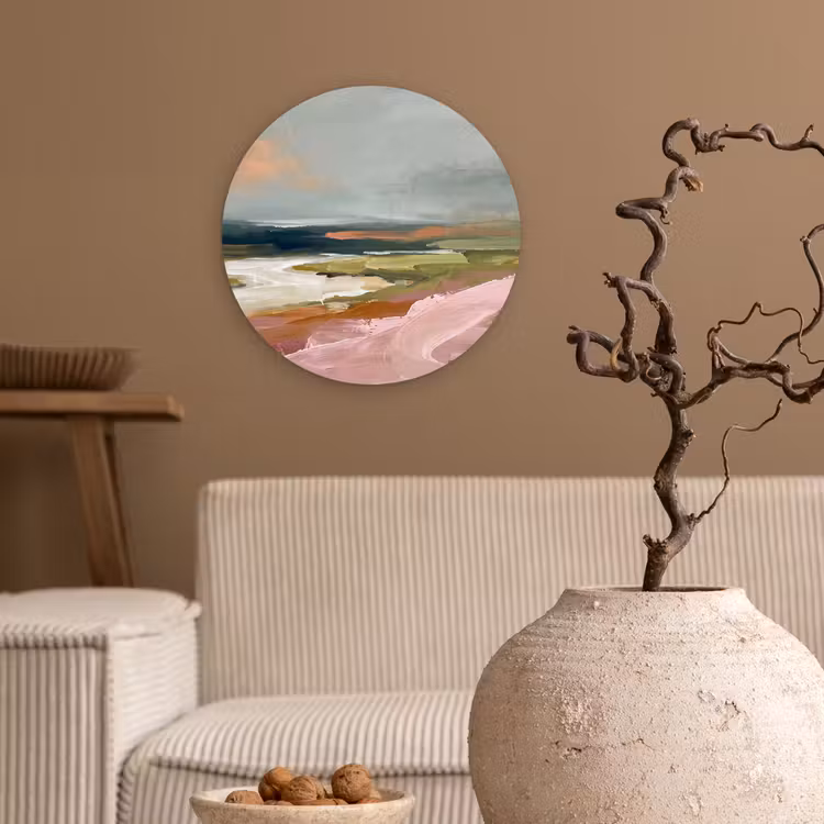 Wandcirkel - Glas - Landschap - Rivier - Abstract - Roze - Groen — 2