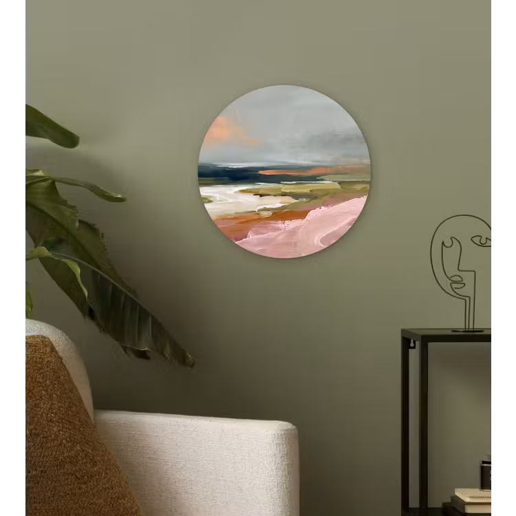 Wandcirkel - Glas - Landschap - Rivier - Abstract - Roze - Groen — 3