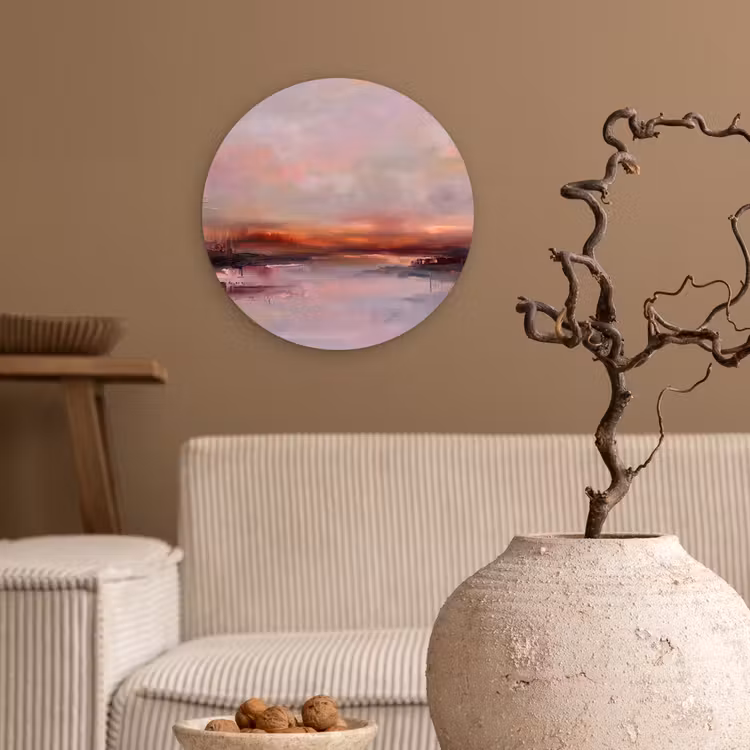 Wandcirkel - Glas - Landschap - Zonsondergang - Abstract - Modern - Roze — 2