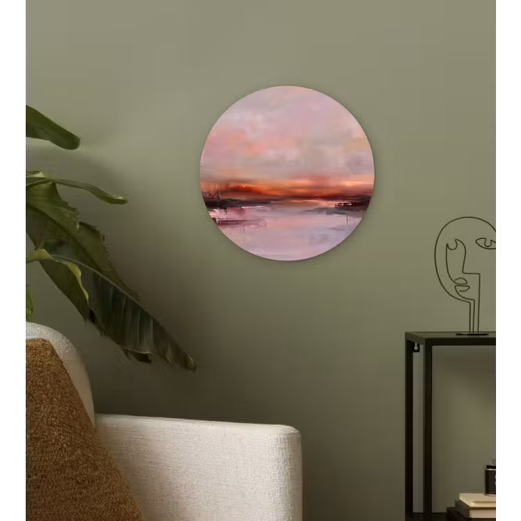 Wandcirkel - Glas - Landschap - Zonsondergang - Abstract - Modern - Roze — 3