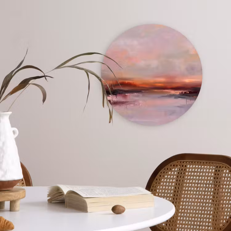 Wandcirkel - Glas - Landschap - Zonsondergang - Abstract - Modern - Roze — 4