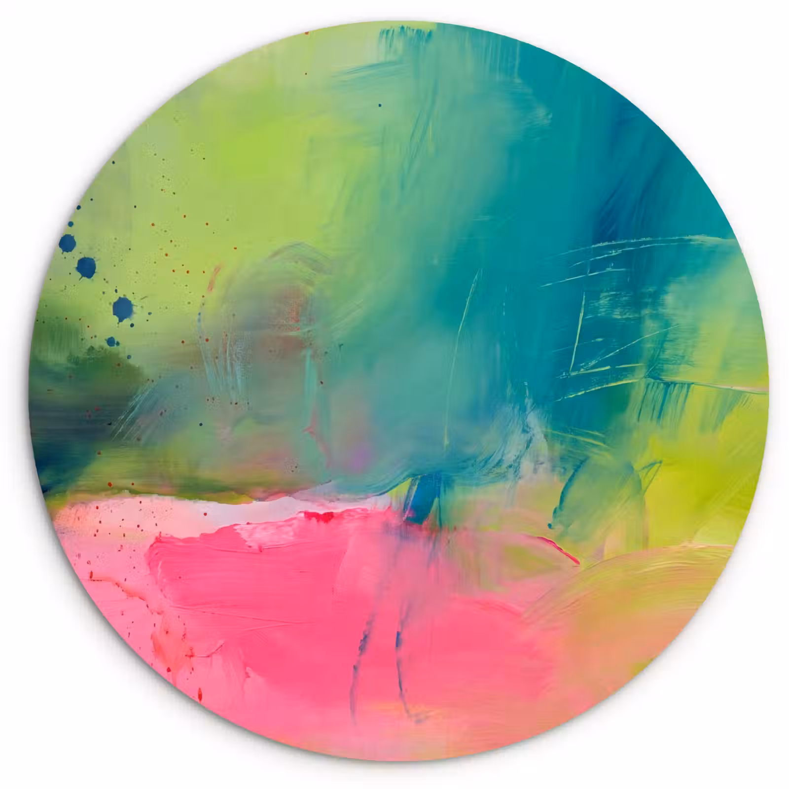 Wandcirkel - Glas - Abstract - Kleuren - Modern - Groen - Roze — 1