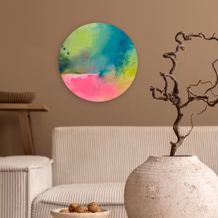 Wandcirkel - Glas - Abstract - Kleuren - Modern - Groen - Roze — 2