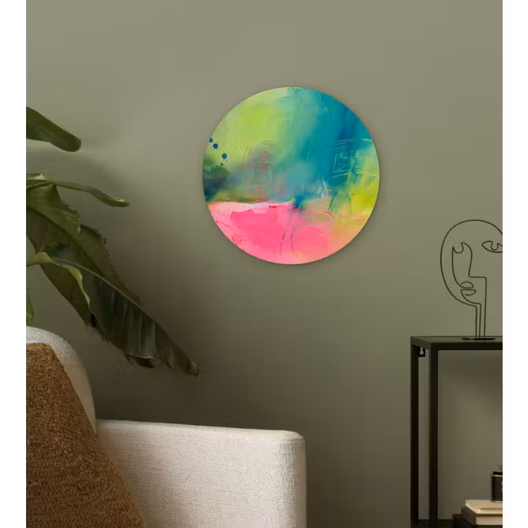 Wandcirkel - Glas - Abstract - Kleuren - Modern - Groen - Roze — 3