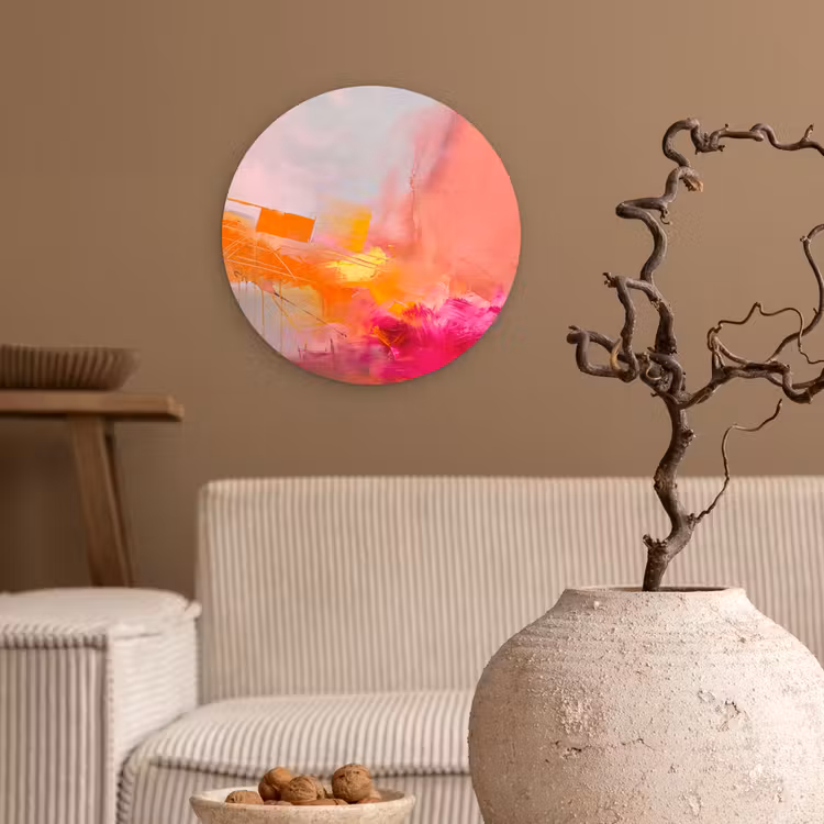 Wandcirkel - Glas - Abstract - Kleurrijk - Modern - Roze — 2