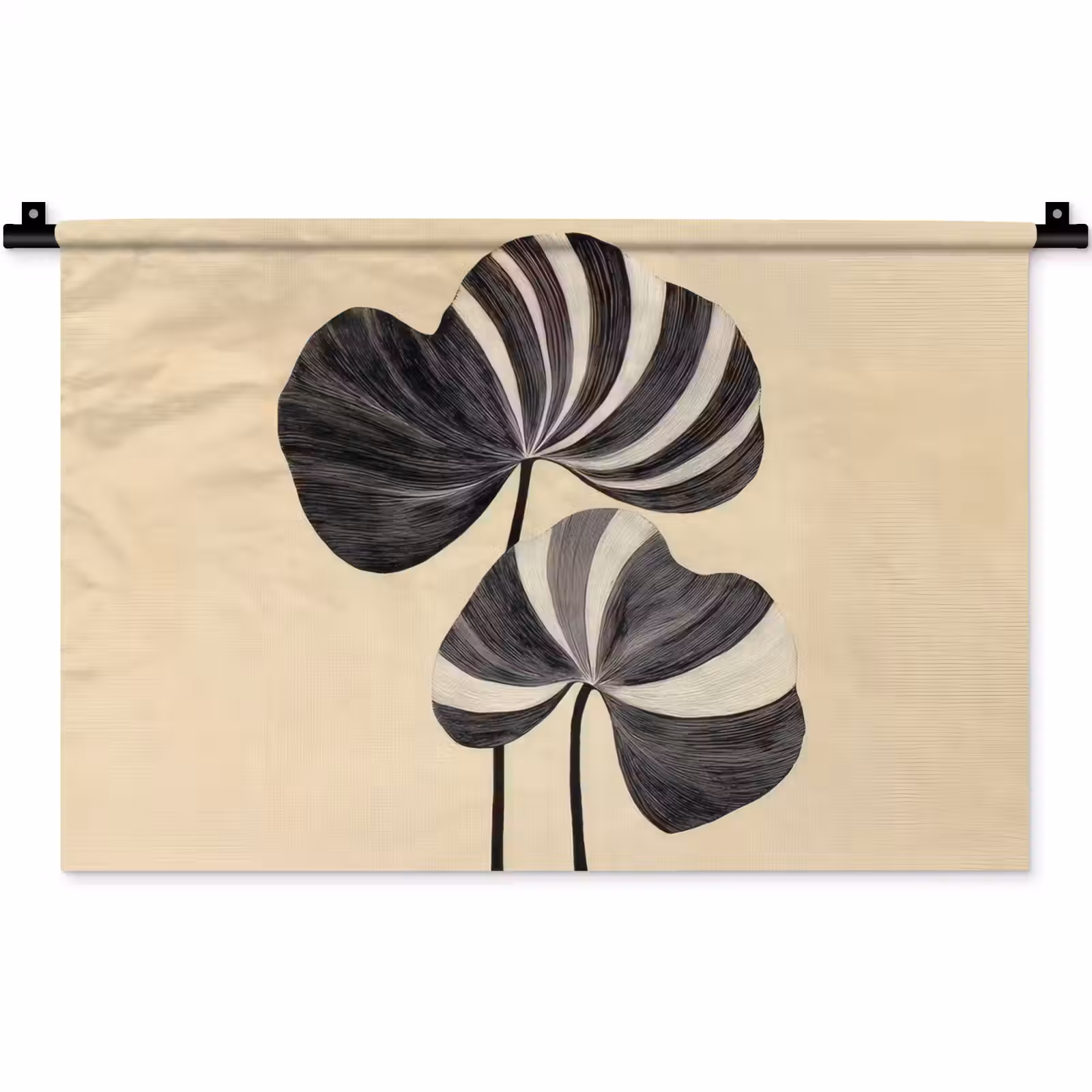 Wandkleed - Zwart - Bladeren - Strepen - Minimalistisch — 1