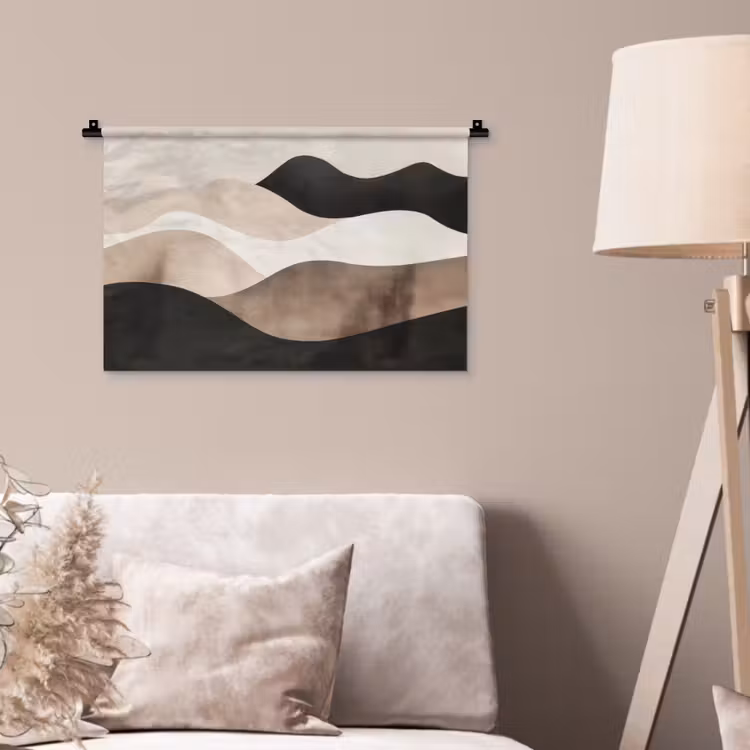 Wandkleed - Abstract - Landschap - Golven - Crèmekleur — 2