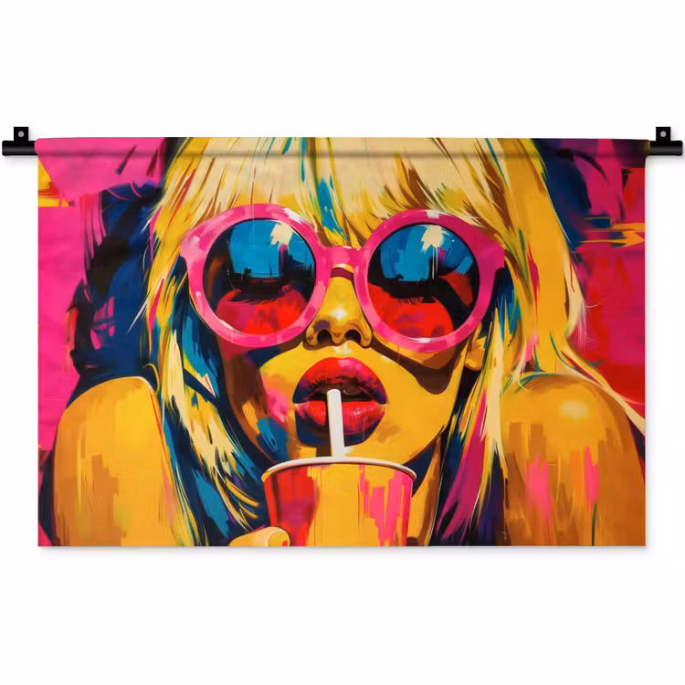 Wandkleed - Zonnebril - Roze - Vrouw - Rietje — 1