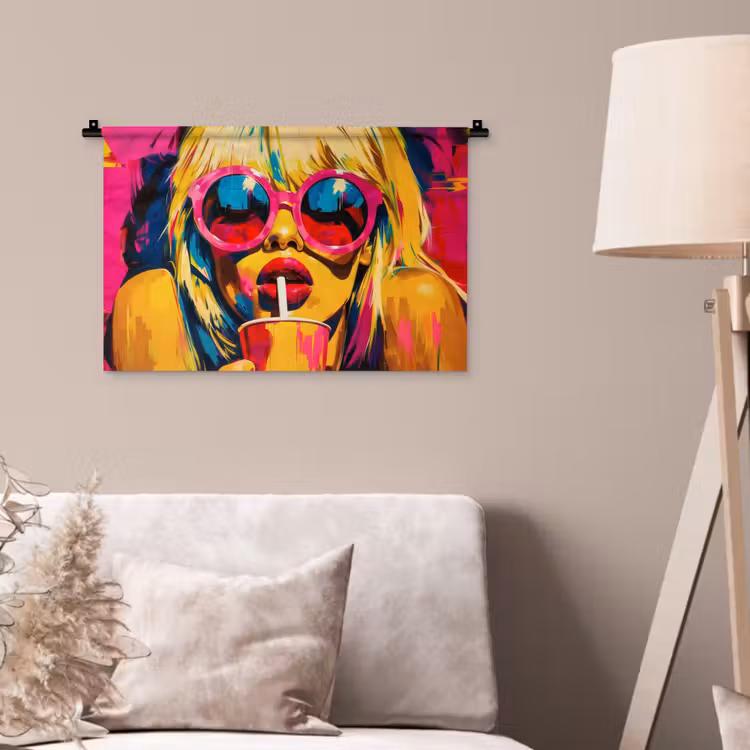 Wandkleed - Zonnebril - Roze - Vrouw - Rietje — 2