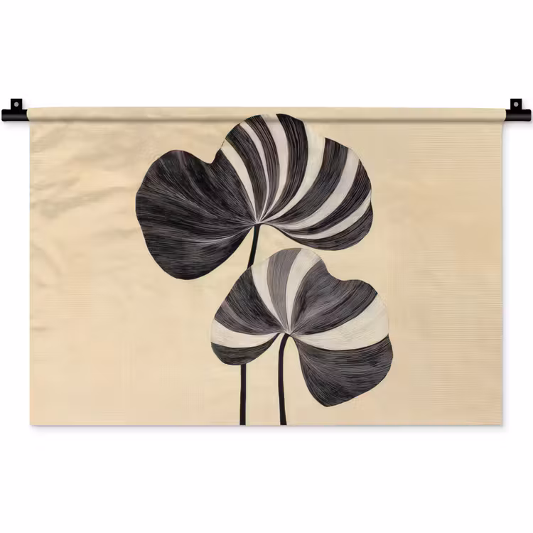 Wandkleed - Zwart - Bladeren - Strepen - Minimalistisch — 1