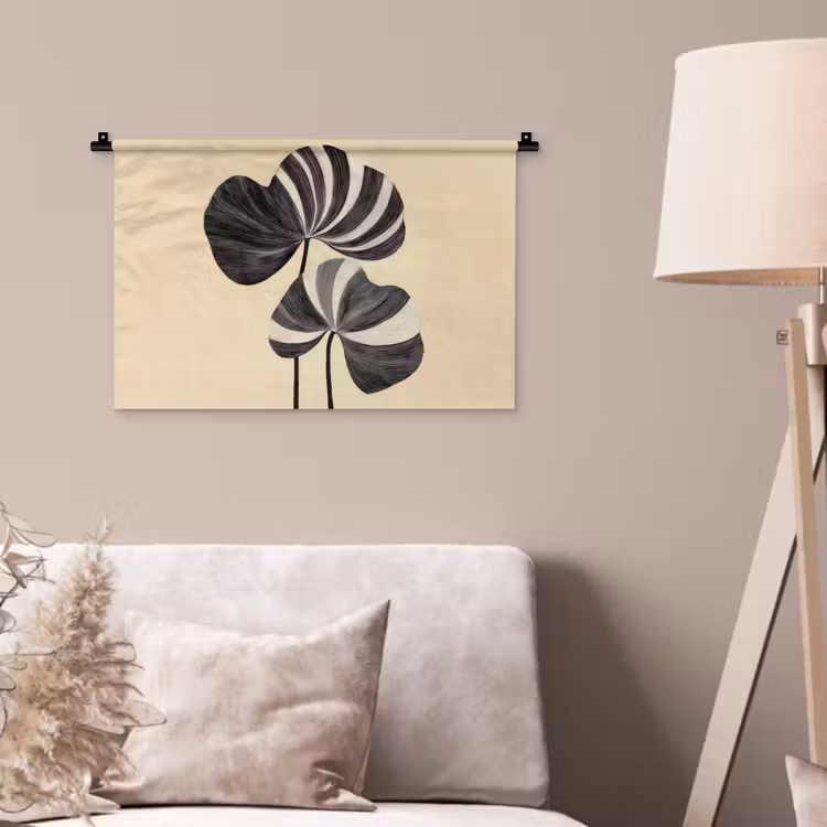Wandkleed - Zwart - Bladeren - Strepen - Minimalistisch — 2