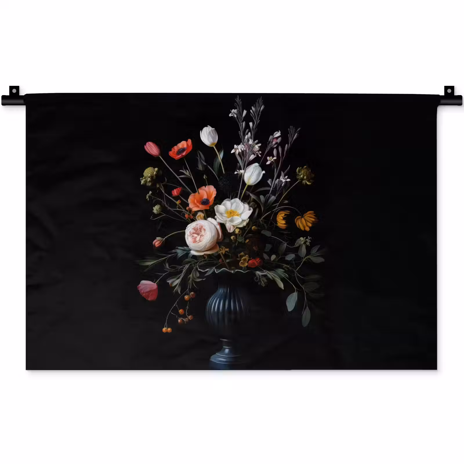 Wandkleed - Bloemstuk - Vaas - Zwart — 1