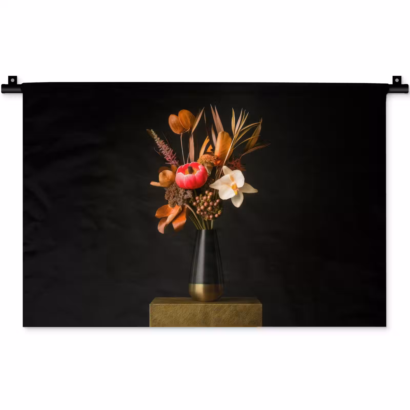 Wandkleed - Boeket - Oranje - Gouden - vaas — 1