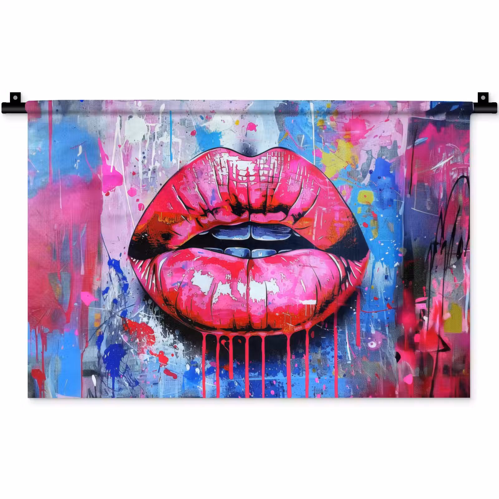Wandkleed - Graffiti - Lippen - Felroze - Geschilderd — 1