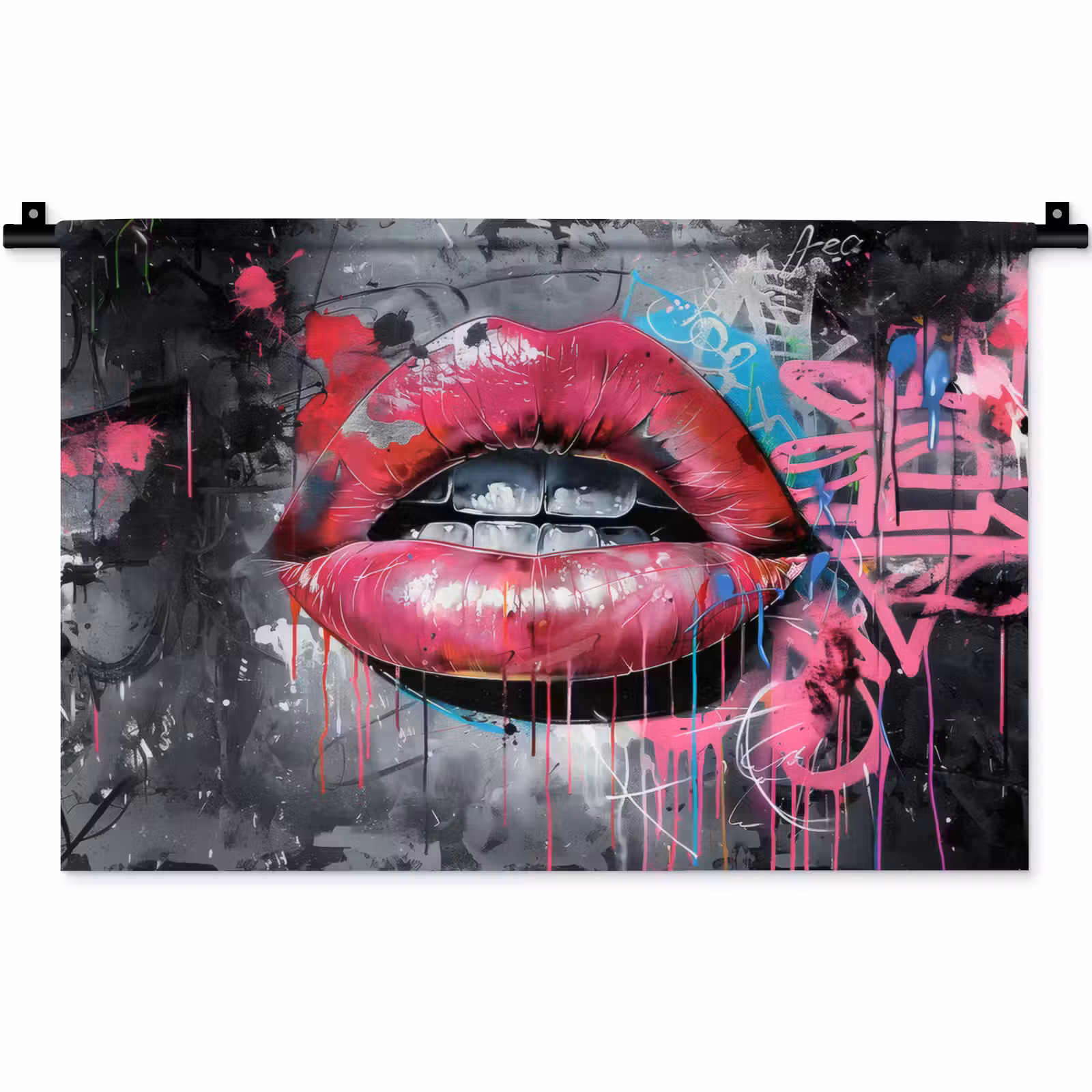Wandkleed - Lippen - Felroze - Graffiti - Verfstrepen — 1