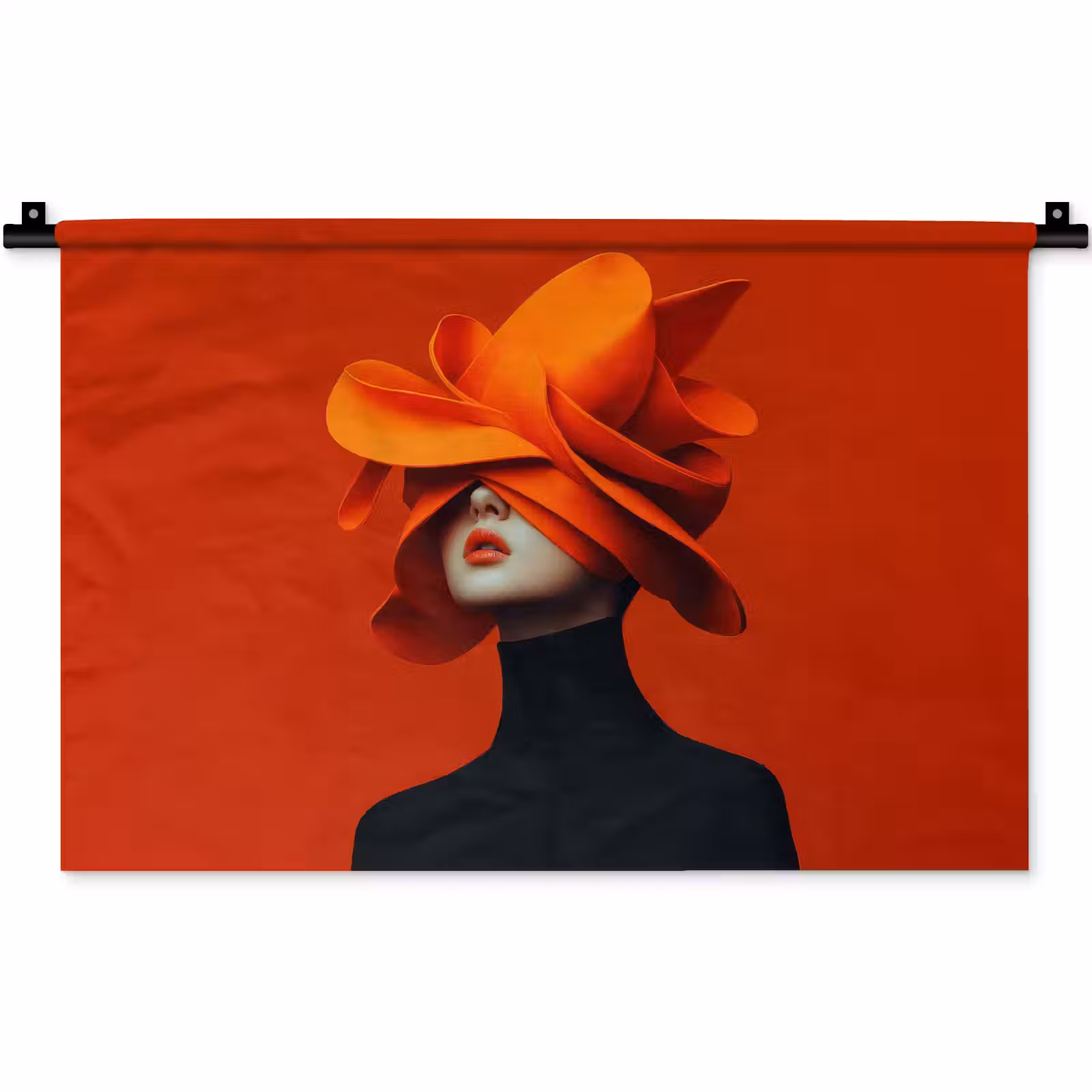 Wandkleed - Oranje - Hoed - Vrouw — 1