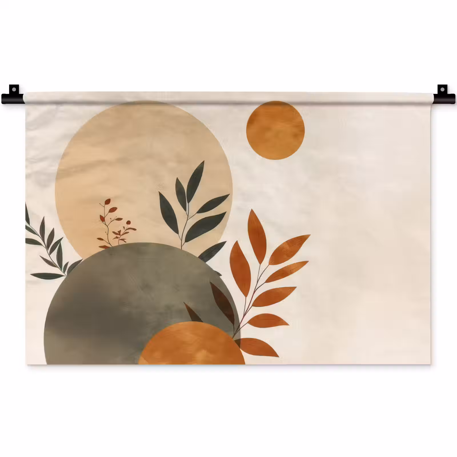 Wandkleed - Vormen - Rond - Bladeren - Beige — 1