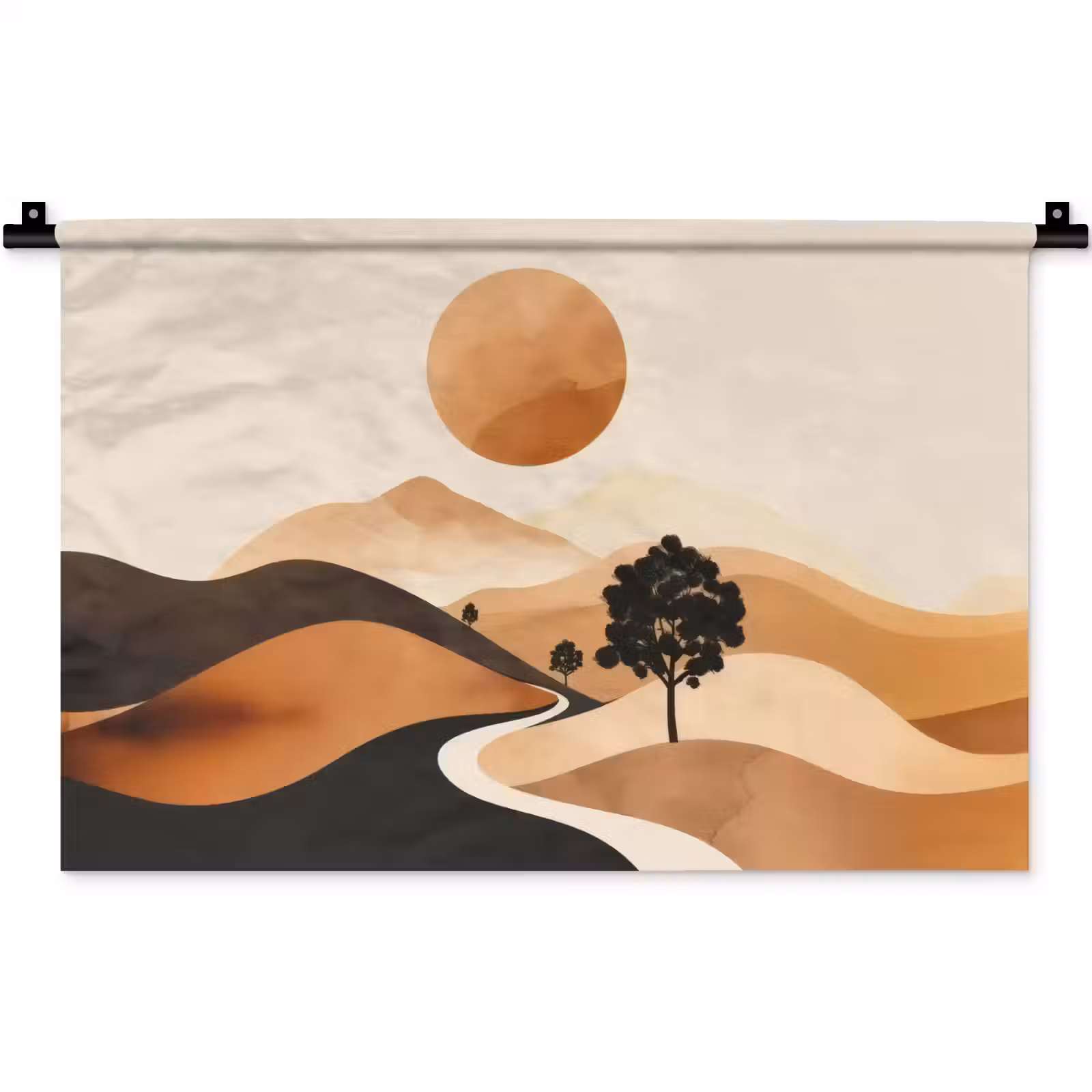 Wandkleed - Zon - Heuvels - Boom - Abstract — 1