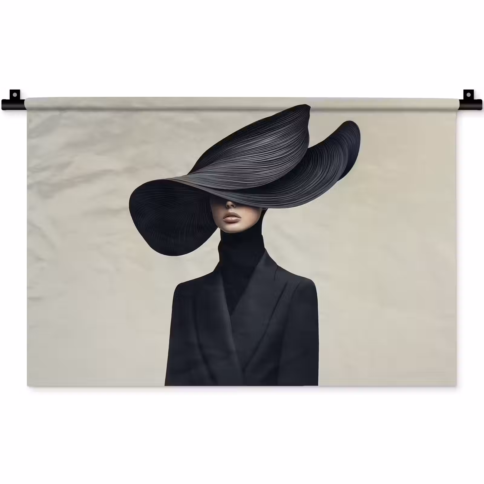 Wandkleed - Zwart - Vrouw - Hoed — 1