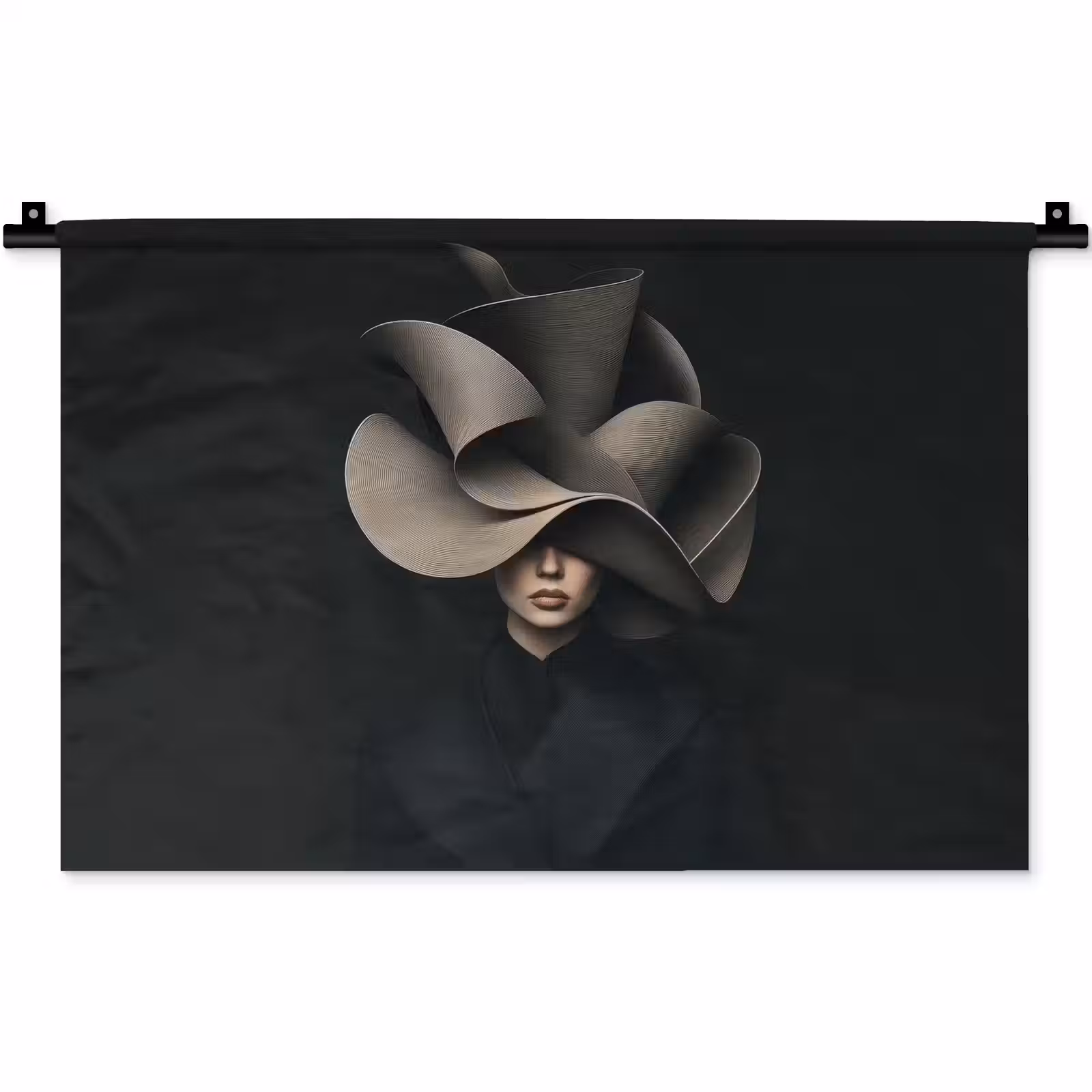 Wandkleed - Zwarte - Hoed - Vrouw — 1