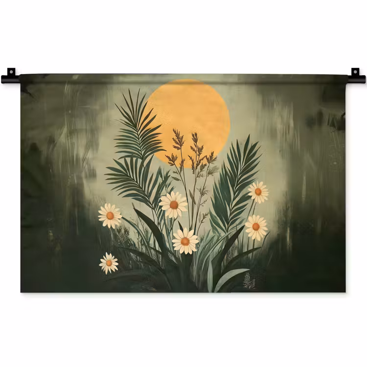 Wandkleed - Bloemen - Bladeren - Zon - Groen — 1