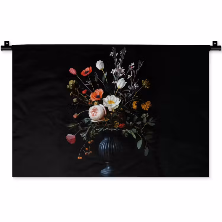 Wandkleed - Bloemstuk - Vaas - Zwart — 1
