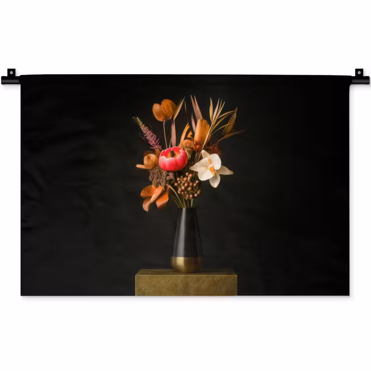 Wandkleed - Boeket - Oranje - Gouden - vaas — 1