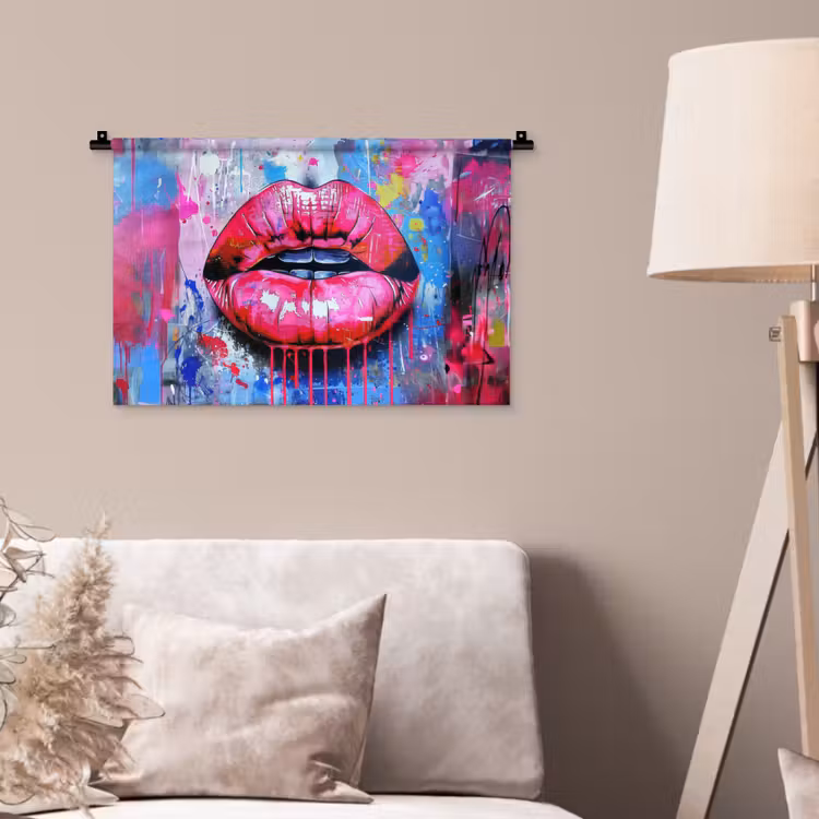Wandkleed - Graffiti - Lippen - Felroze - Geschilderd — 2