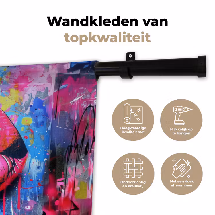 Wandkleed - Graffiti - Lippen - Felroze - Geschilderd — 3