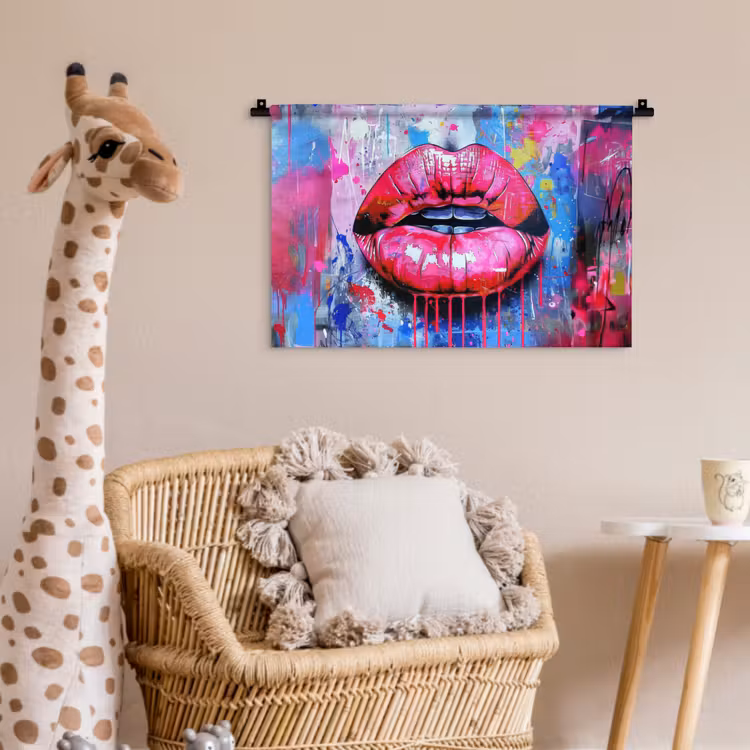 Wandkleed - Graffiti - Lippen - Felroze - Geschilderd — 5