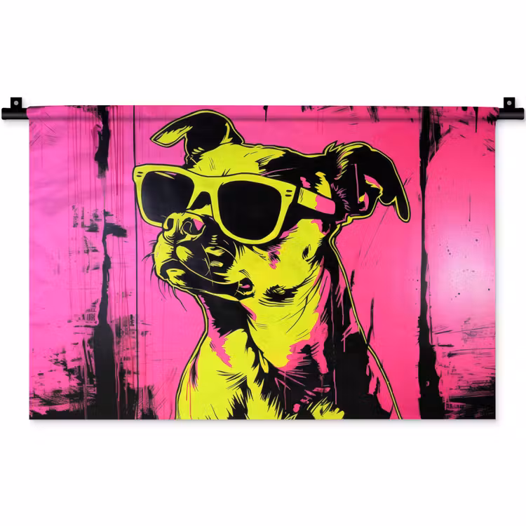 Wandkleed - Hond - Zonnebril - Roze - Art — 1
