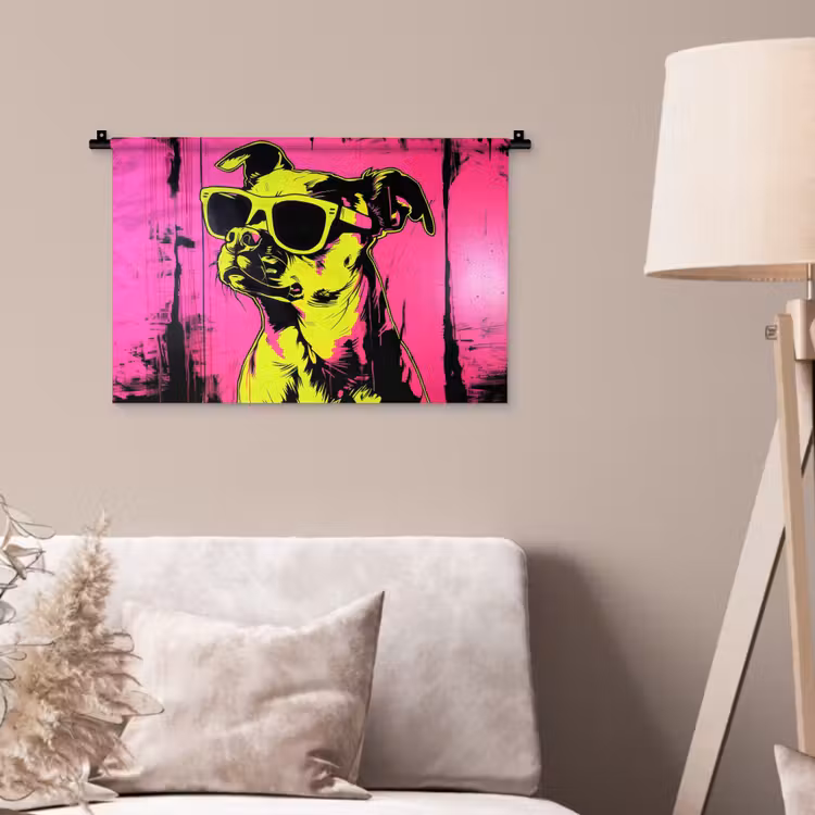 Wandkleed - Hond - Zonnebril - Roze - Art — 2