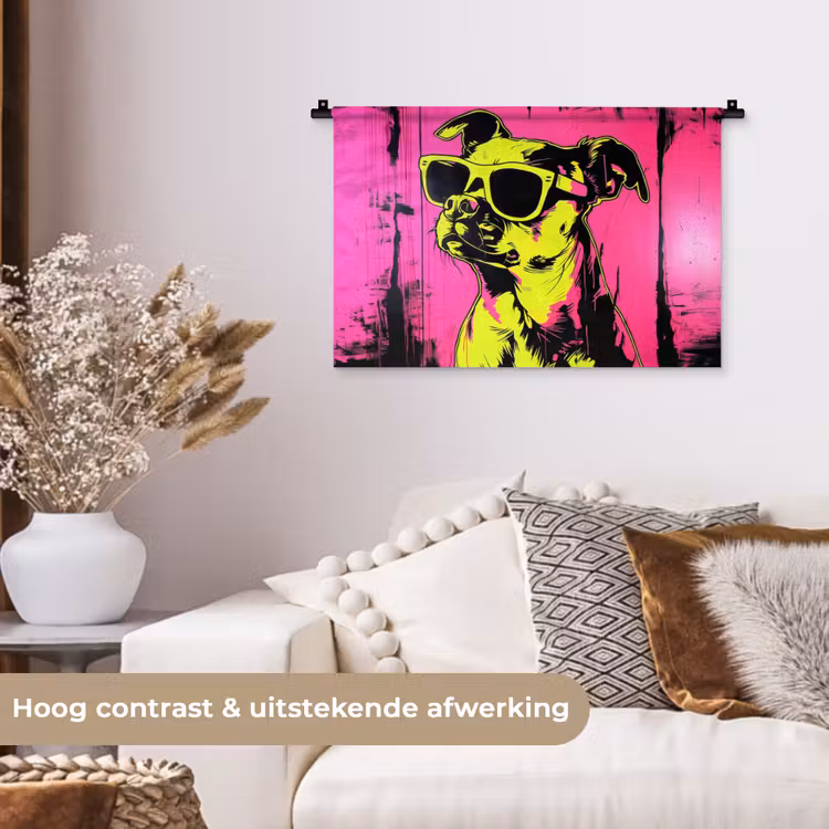 Wandkleed - Hond - Zonnebril - Roze - Art — 4