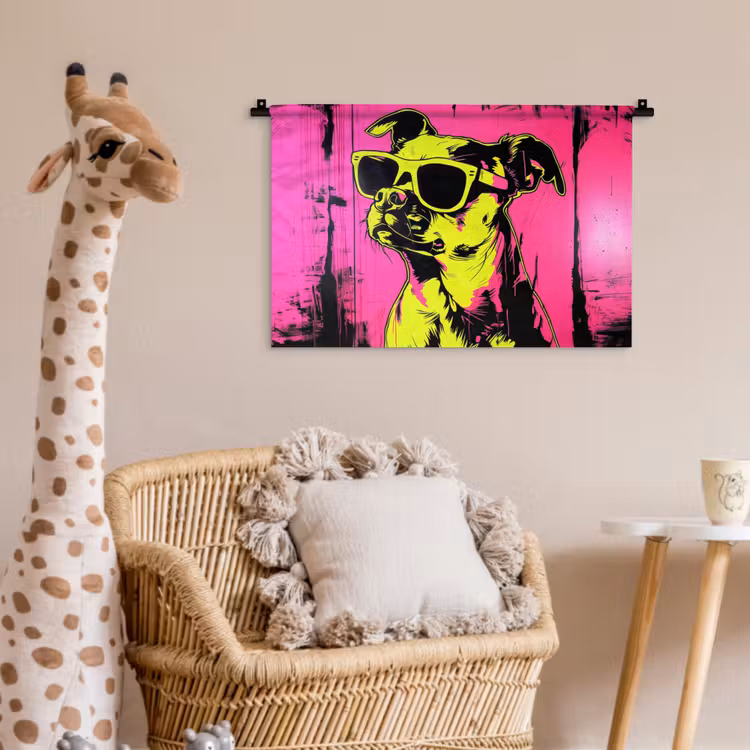 Wandkleed - Hond - Zonnebril - Roze - Art — 5
