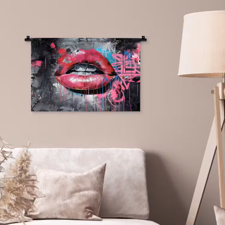 Wandkleed - Lippen - Felroze - Graffiti - Verfstrepen — 2