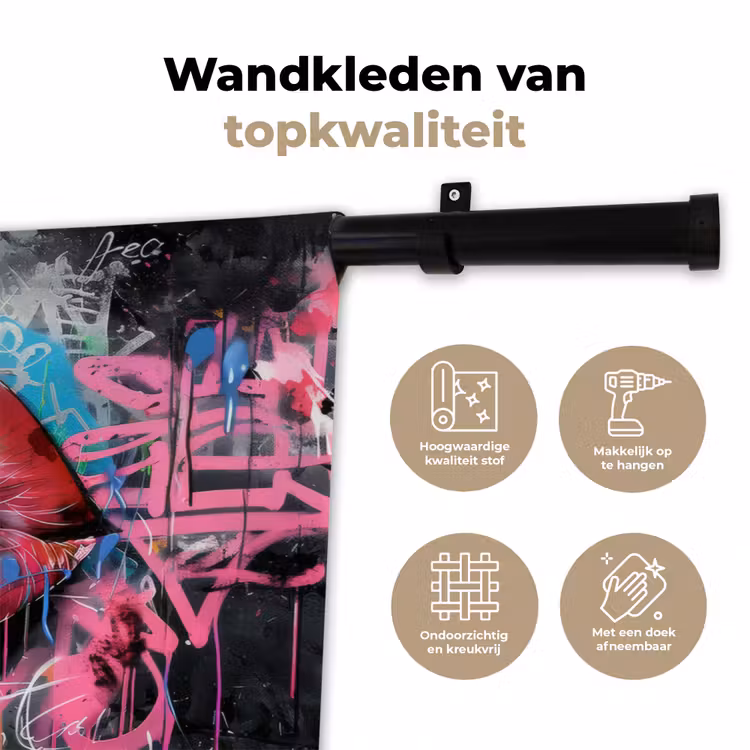 Wandkleed - Lippen - Felroze - Graffiti - Verfstrepen — 3