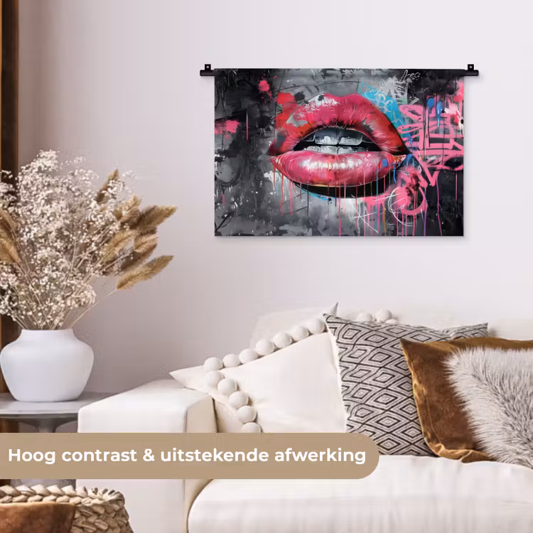 Wandkleed - Lippen - Felroze - Graffiti - Verfstrepen — 4