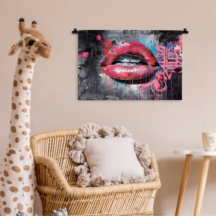 Wandkleed - Lippen - Felroze - Graffiti - Verfstrepen — 5