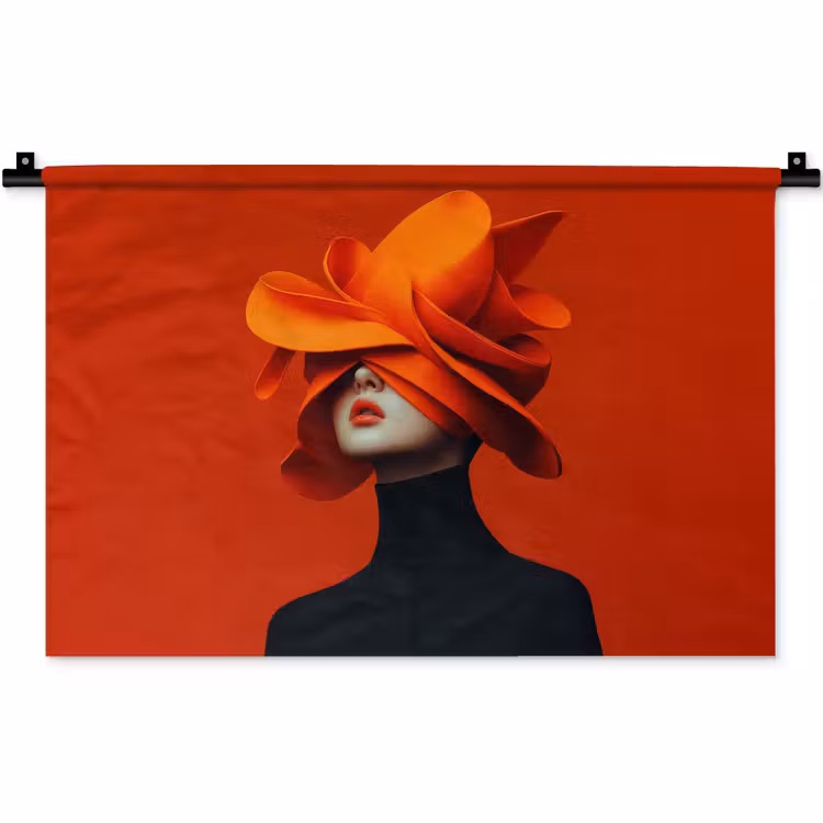 Wandkleed - Oranje - Hoed - Vrouw — 1