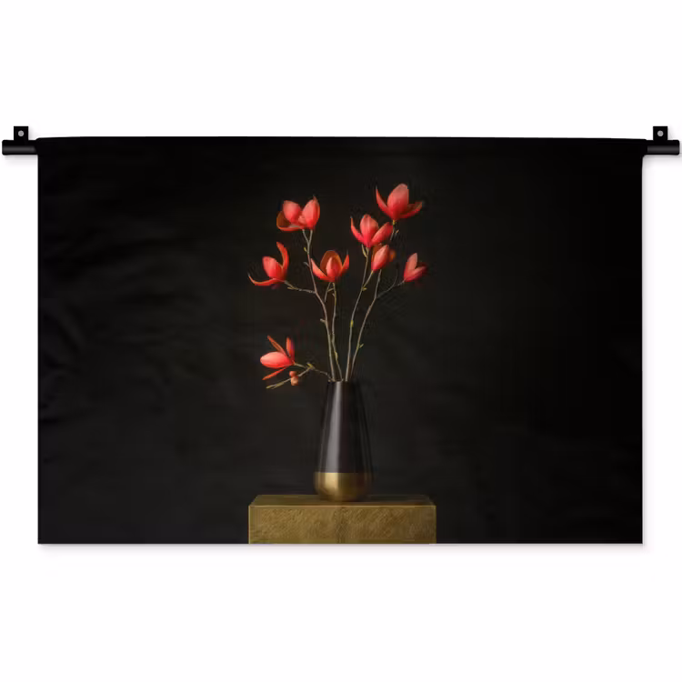 Wandkleed - Rode - Bloemen - Vaas — 1