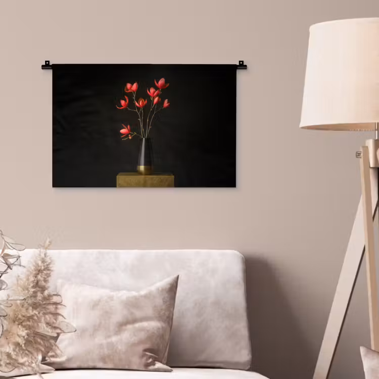Wandkleed - Rode - Bloemen - Vaas — 2